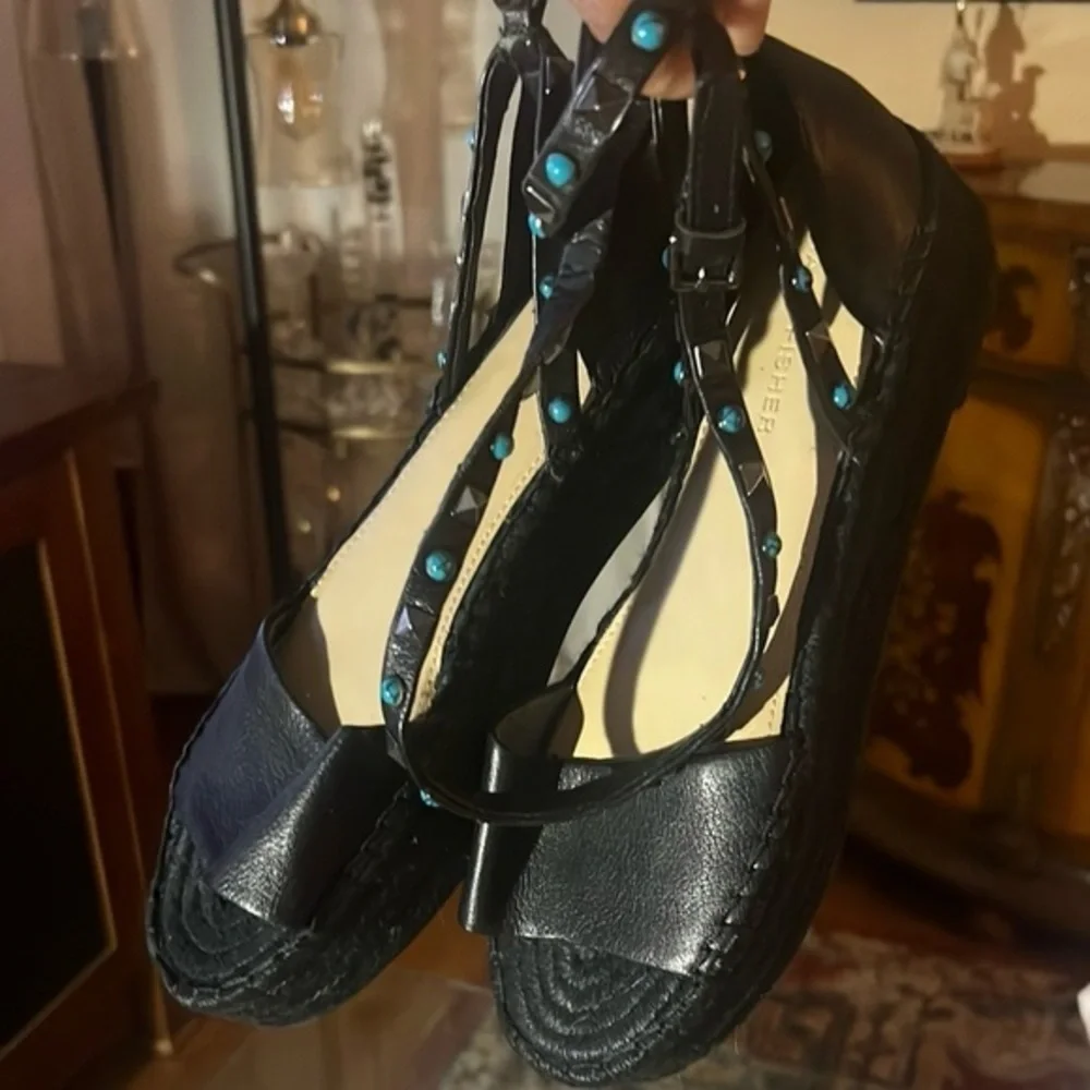 Women's Black Studded Platform Sandals